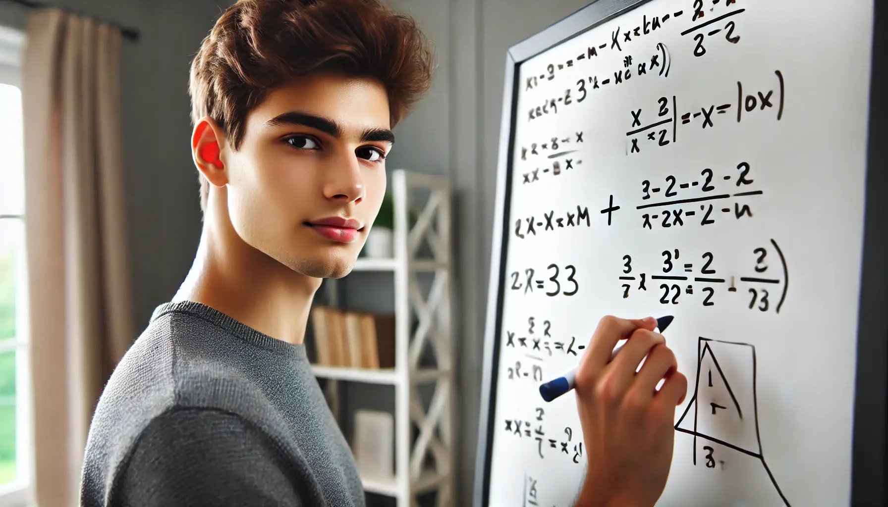 DALL·E 2025-03-01 17.00.06 - A confident high school student solving an advanced math problem on a whiteboard. The student looks focused and determined, with neat writing and equa